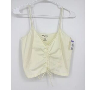 Poof New York Womens Pale Yellow Ruched Drawstring Cropped Cami Top M/L